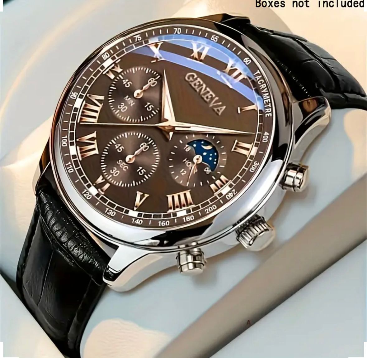 Geneva Classic Chronograph Leather Watch – Rose Gold & Deep Coffee