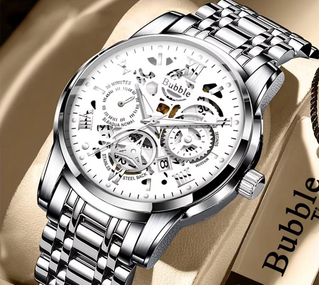 Bubble Executive Skeleton Style Silver & Arctic White Chain Watch