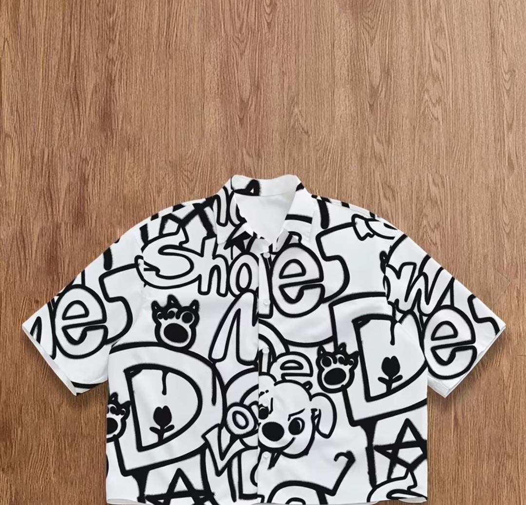 Street-Art Doodle Casual Short-Sleeve crop Shirt XXL