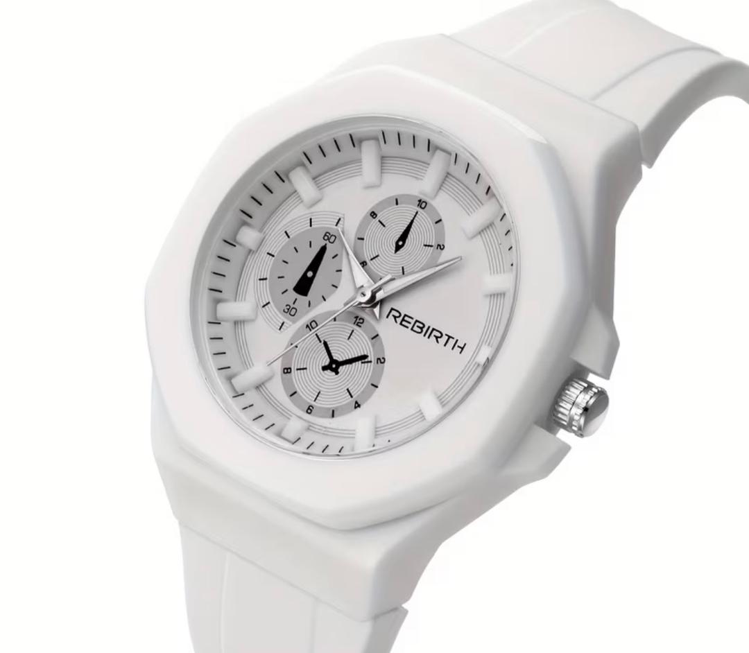 Rebirth Monochromatic Arctic White Octagonal Chrono-Style Watch