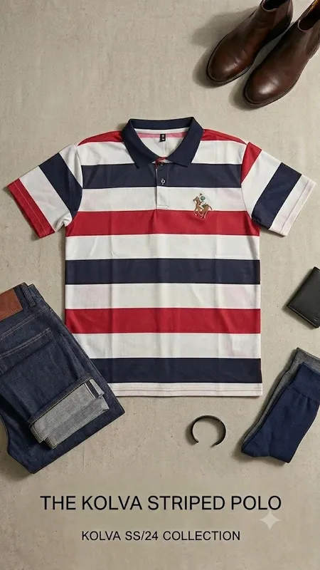 Kolva Striped Polo – Navy, Red & White (Size 2XL)
