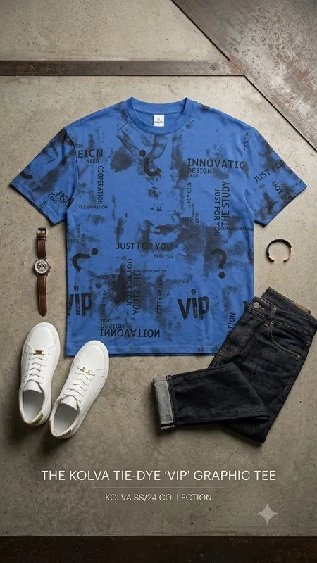 Buy  Kolva Tie-Dye ‘VIP’ Graphic Tee – Blue Distressed Print T-Shirt | SS/24 Collection | Size 3XL in Bonny Island