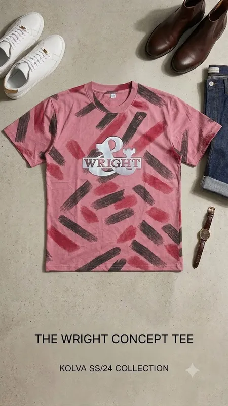 Kolva Wright Concept Tee – Pink Brushstroke Graphic T-Shirt | SS/24 Collection | Size 2XL