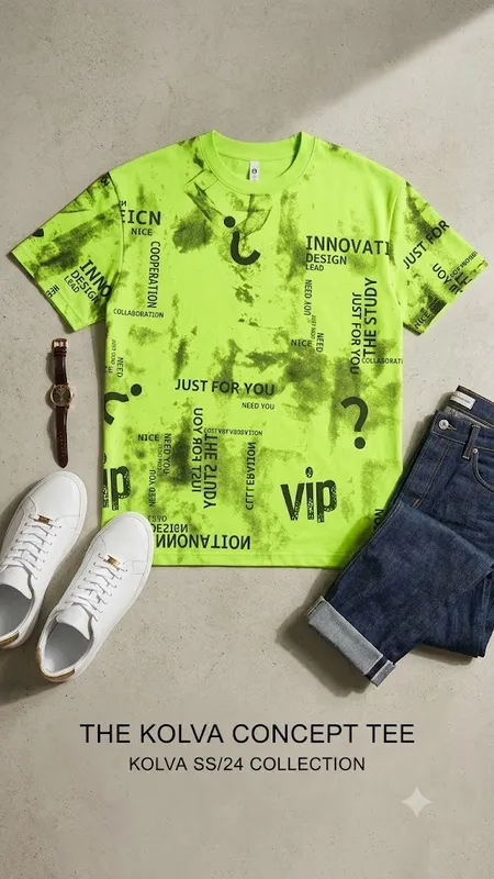  Kolva Concept Tee – Neon Green Distressed Graphic T-Shirt | SS/24 Collection | Size 2XL