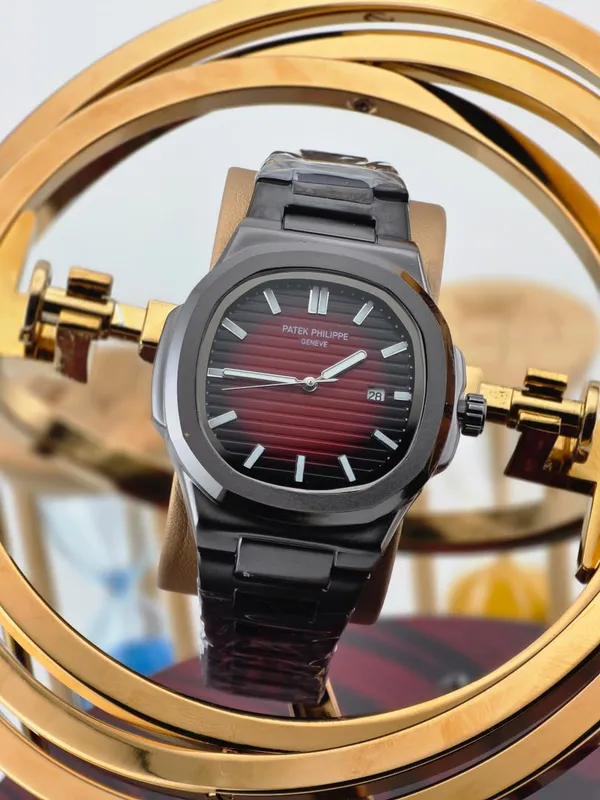 Patek Philippe Nautilus Style Crimson Dial Watch